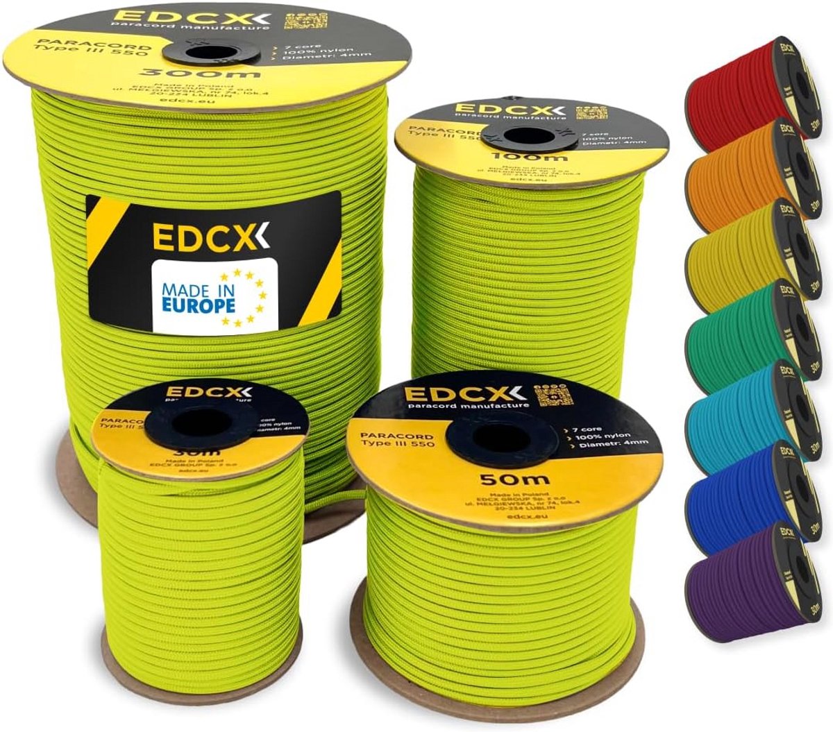 Sterk 4mm Nylon Paracord Touw 550 Type III 300m met 7 Binnenstrengen