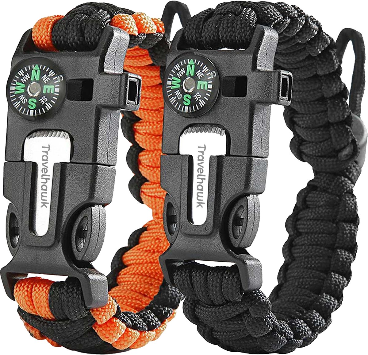 Travelhawk Survival Armband - Survival Kit - Paracord, Vuursteen, Schrapermesje, Kompas, Fluitje - Paracord Armband