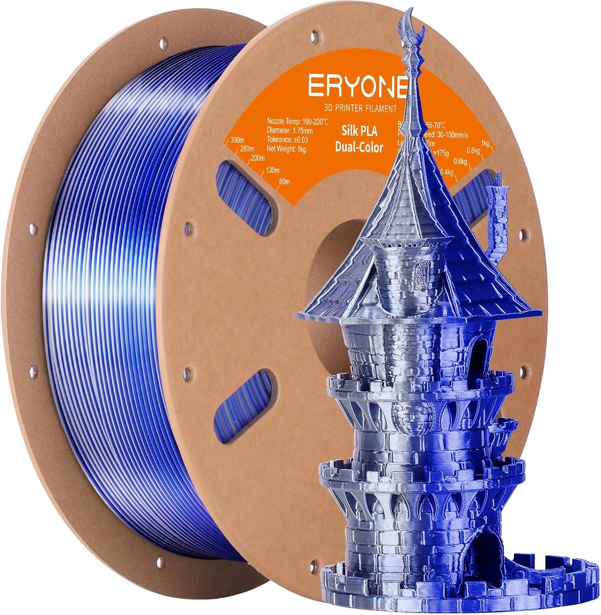 Glanzend Tweedelig PLA Filament 1.75mm - 1kg Spoel - Blauw en Zilver