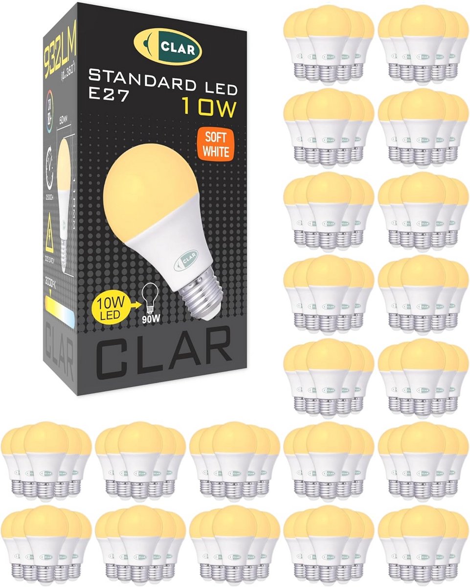 Grootverpakking 100x E27 LED Lampen 10W Warm Wit - Energiezuinige Vervanger voor 60W Gloeilamp