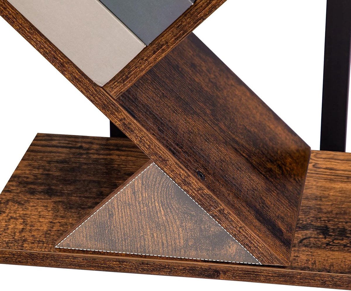 Boekenkast Hoek 7 Niveaus House&Garden – Hoog Staand L-vorm Rek – Industrieel Houten Opbergrek voor Woonkamer, Slaapkamer en Kantoor – Vintage Bruin, Duurzaam en Ruimtebesparend