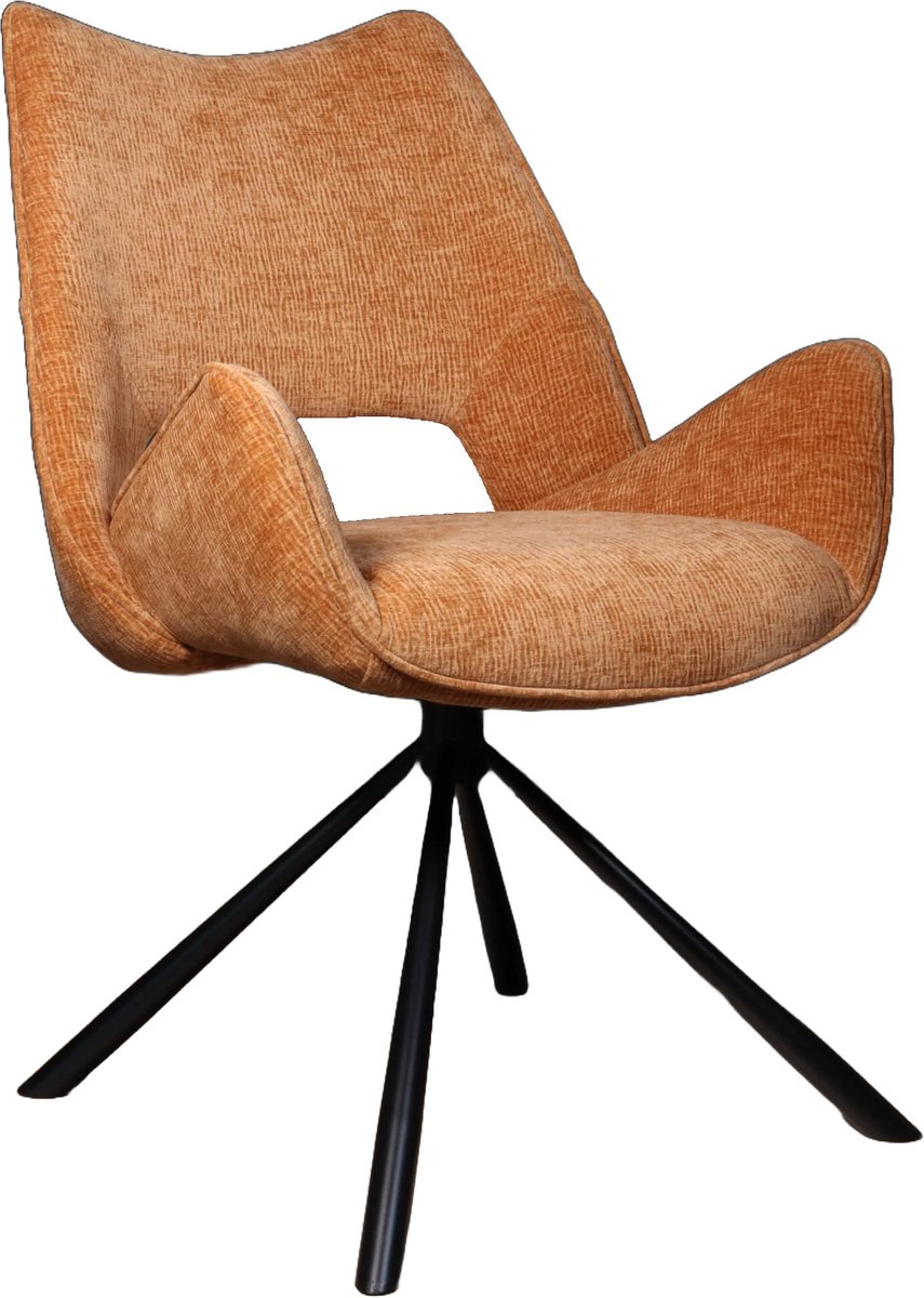 SET DEAL: 4 stuks Eetkamerstoel draaibaar Kevin ribstof cognac eetstoel draaibare stoel ze