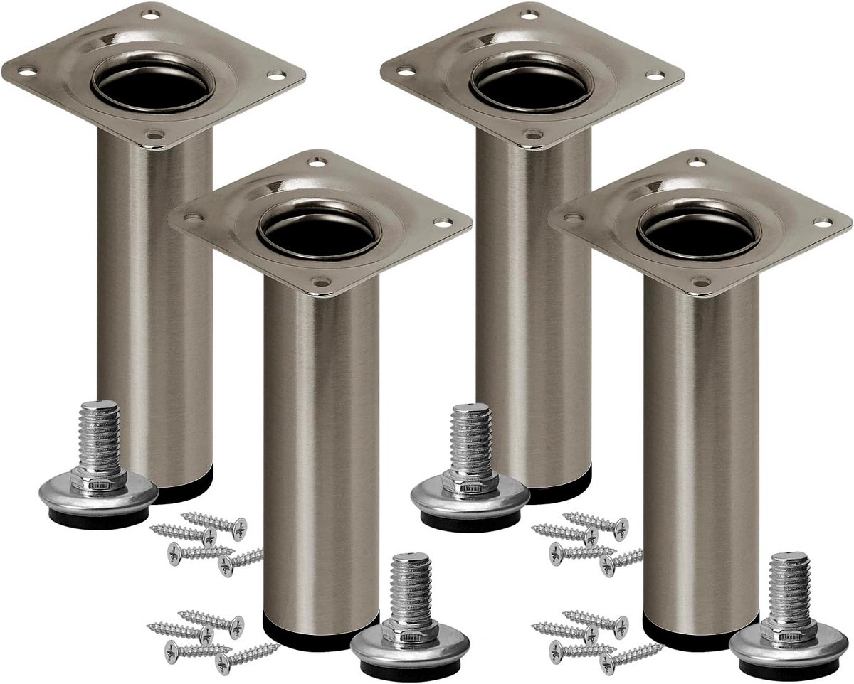 Set van 4 Ronde Verstelbare Meubelpoten Onderstel Tafelkast RVS Hoogte 8 cm