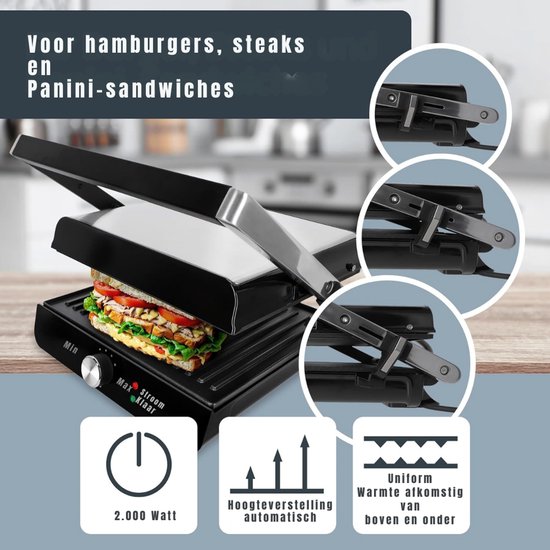 Florixa® Contactgrill met uitneembare platen - Contactgrill - Multi grill - Zilver / Zwart -‎ 35cm x 33cm x 11cm — afbeelding 5