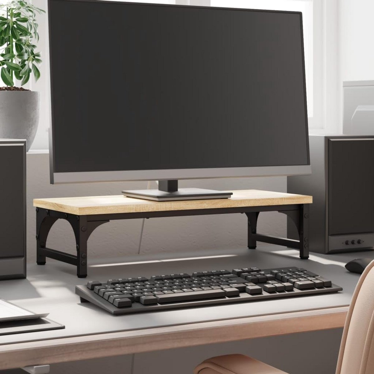 Monitorstandaard Hout Sonoma Eiken - Ergonomische Verhoger voor Scherm en Computer