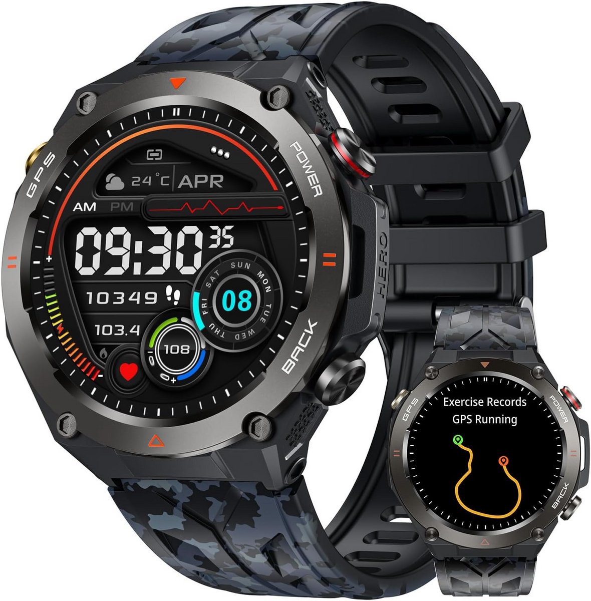 Robuuste Heren Smartwatch met GPS, Gezondheidsmonitoring en Lange Batterijduur