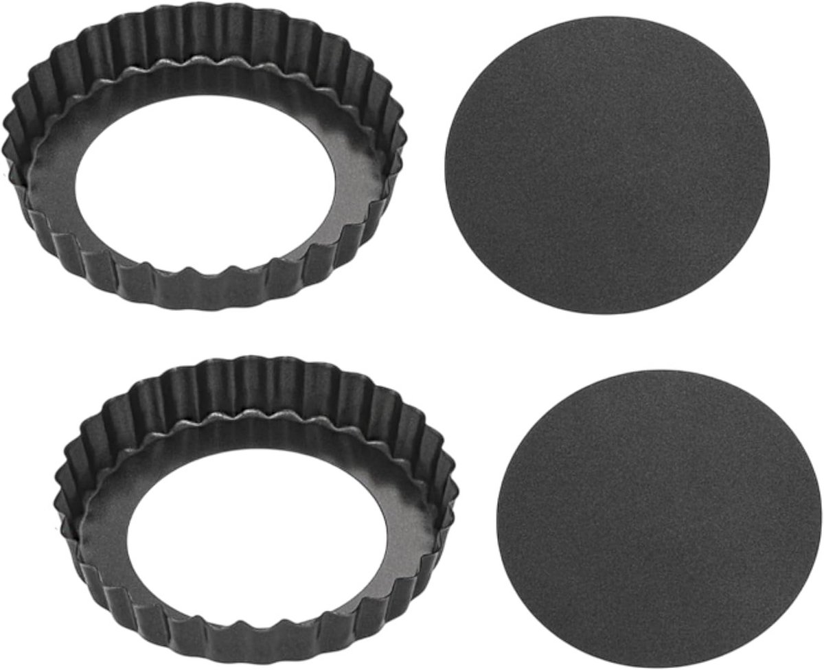 Set van 2 Ronde Taartvormen met Hefbodem 12 cm - Geribbelde Pie- en Quichevorm