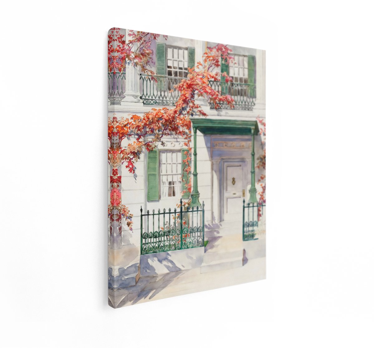 Artaza Canvas Schilderij Voordeur - 30x40 cm - Wanddecoratie Herfstbladeren - Muurdecorati