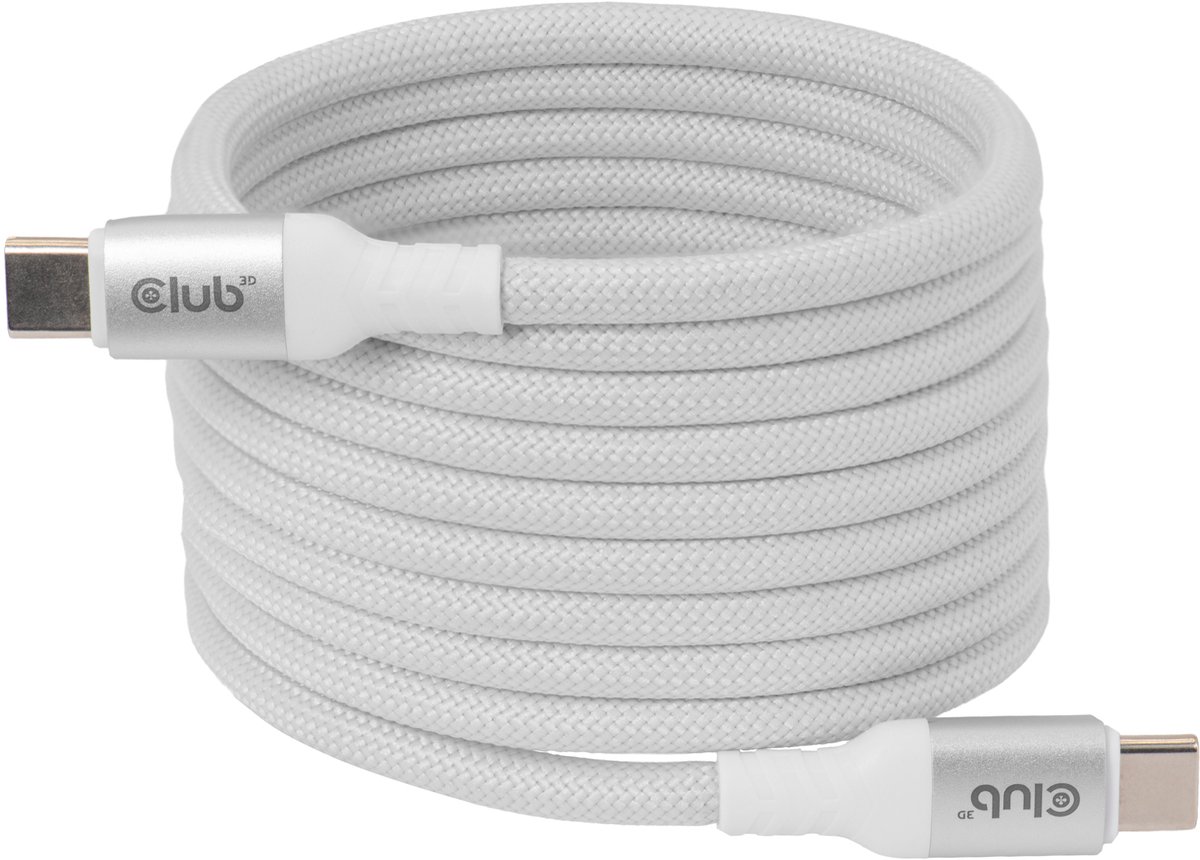 Club 3D USB-C® Magnetic-Coil 240W PD3.1 witte kabel 2m / 6.56ft snel opladen