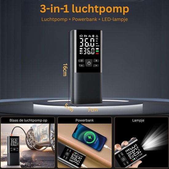 Autobanden Pomp - Elektrische Fietspomp - Compressor - Luchtcompressor - Zwart — afbeelding 3