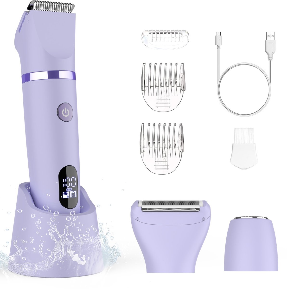 HATTEKER 3-in-1 Ladyshave - Scheerapparaat Vrouw - Epilator - Trimmer vrouw - Bikinitrimmer Dames - USB Oplaadbaar - Nat en droog - Paarse