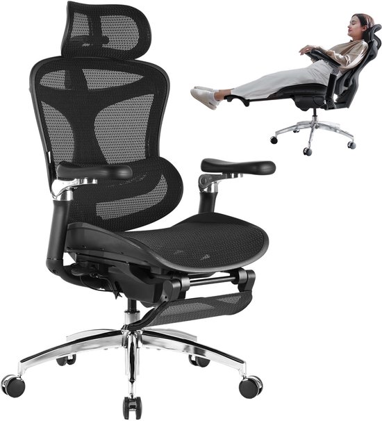 SIHOO Doro C300 Pro JT Ergonomische Bureaustoel - 5D Armleuningen, Zelfaanpassende Lendensteun, Mesh Rugleuning - Tot 150kg - 3 Standen Verstelbaar (92°/100°/112°) - BIFMA/TÜV Gecertificeerd - 77x67x127cm——Zwart