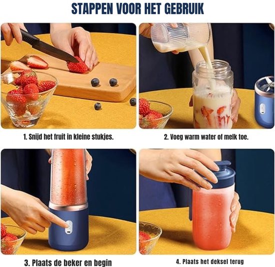 Aurixi® Blender To Go - Blender smoothie - Draagbare Blender To Go - Smoothie Machine - Milkshake Maker 400ml - Oplaadbare blender -2 in 1- Blender en Drinkglas - Portable Travel Blender - Blender voor Onderweg - Blauw - 13cmx 110cm x 150cm van Aurixi — afbeelding 5