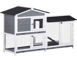 Pawhut Konijnenhok-Grenenhout-157,4L x 53B x 93,5H cm-Grijs