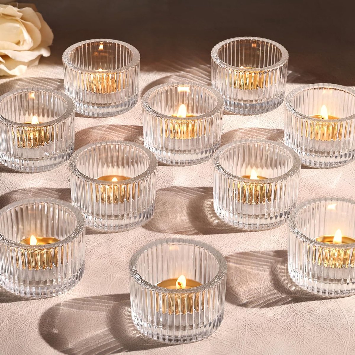 Allecto Premium - Theelichthouders van helder glas (12 stuks) voor bruiloft en feestdecoratie