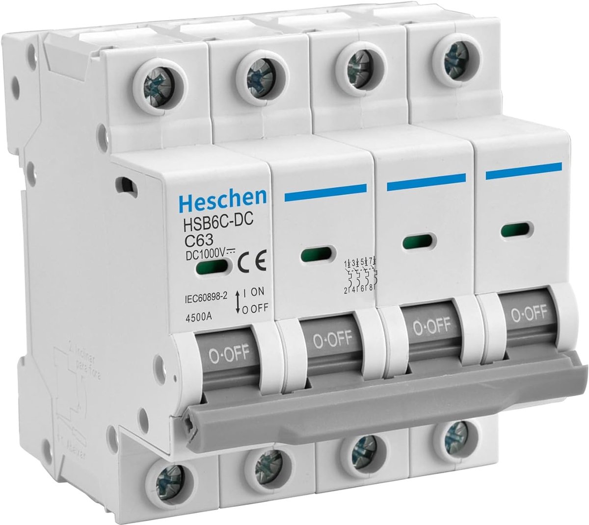 Stroomonderbreker DC - Zekering Automaat - Zonne-energie Systeem - DC1000V 63A Bescherming - 4 Polen