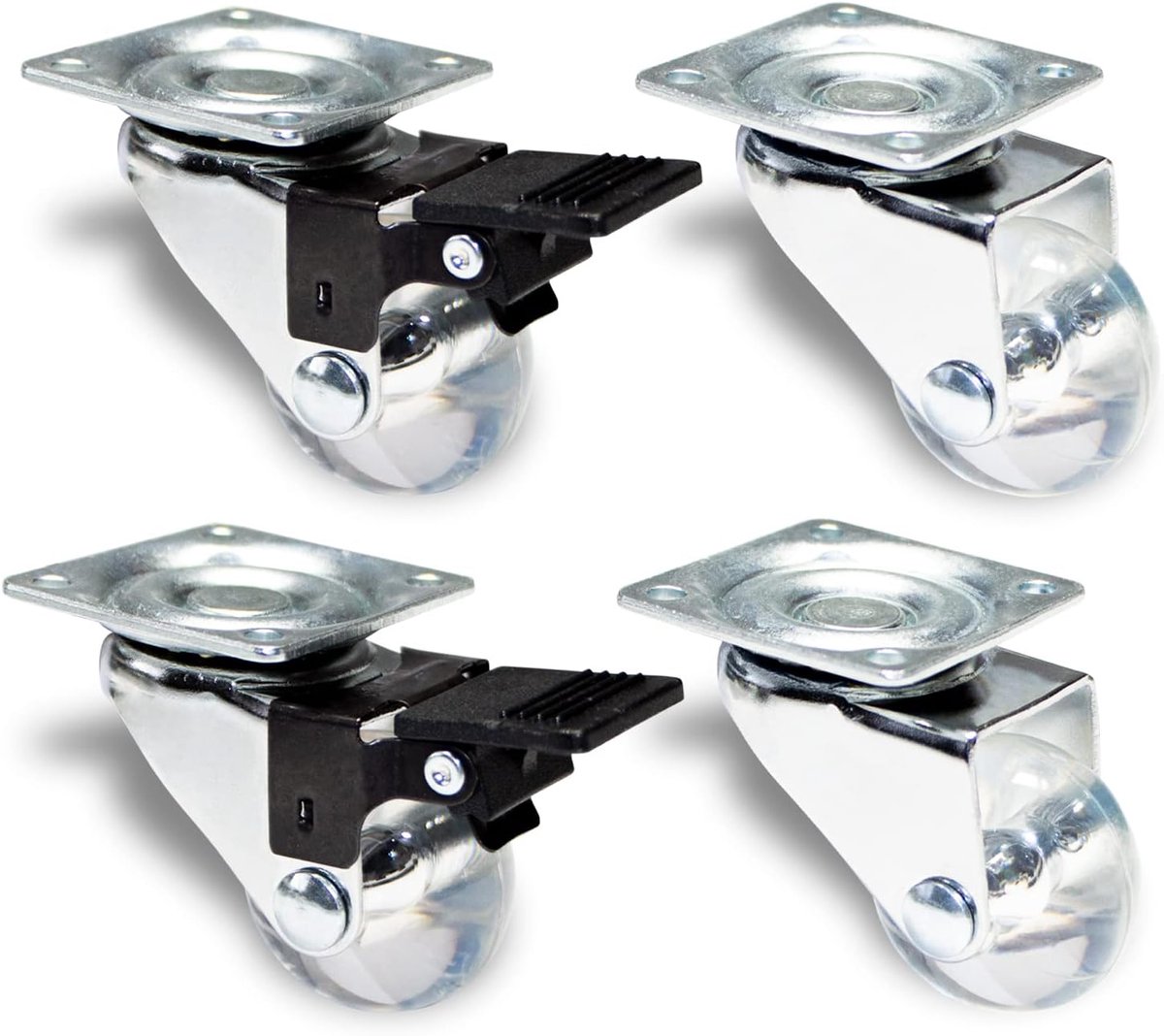 Set van 4 Premium Meubelwielen 35mm: 2 Zwenkwielen en 2 Met Rem