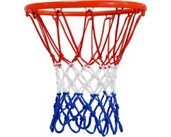 Basketbal Net Vervanging - Extra Dik & Anti-Zweep Professioneel Net - Weerbestendig, Kleurvast voor Buitengebruik - 12 Ring Versterkt Basketnet (Rood/Wit/Blauw)