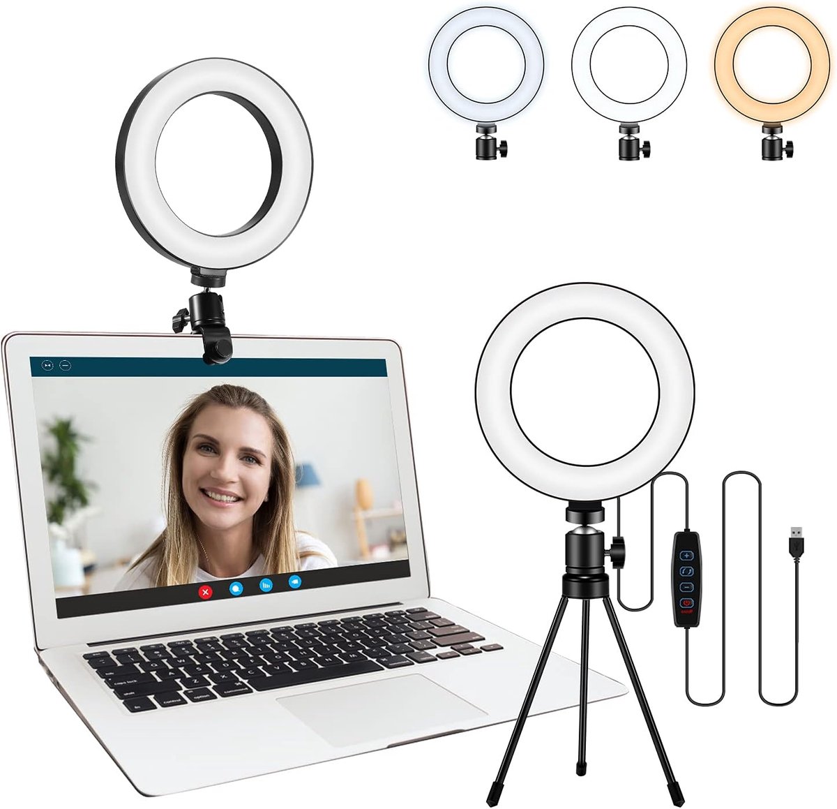 Ringlamp voor Laptop en Computer voor Videocalls en Streaming