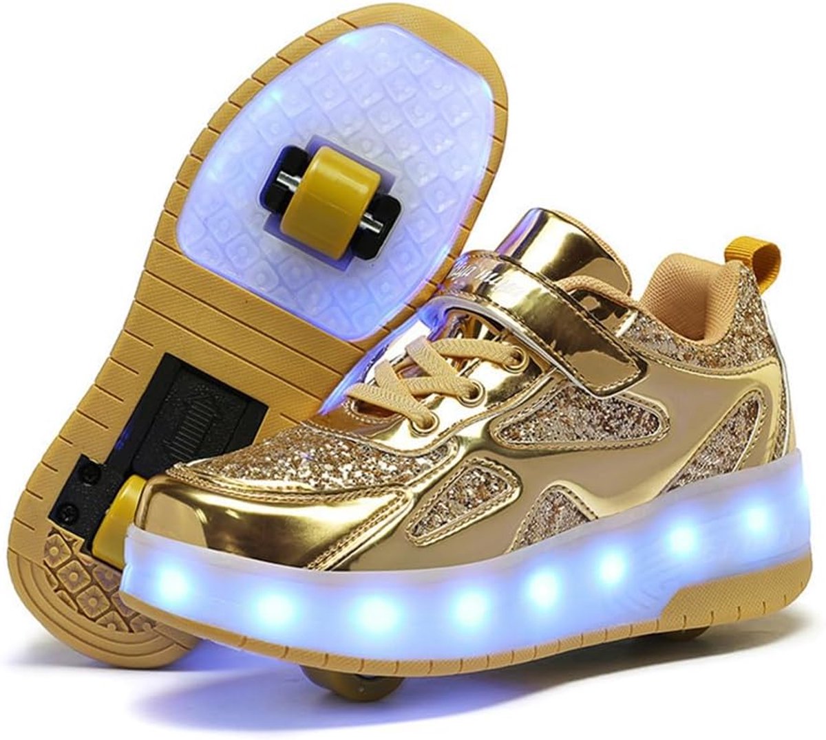 Kinderschoenen met wieltjes Rolschaatsen sneakers Outdoor sport Intrekbare dubbele wieltjes Pailletten Goud