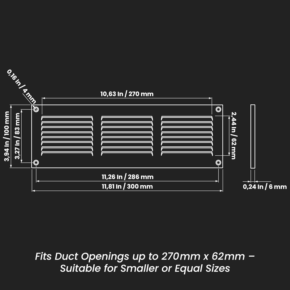 Luchtinlaat Afdekking - Ventilatie Rooster - Luchtstroom Regelen - Insecten Bescherming - 30 x 10 cm - Grijs