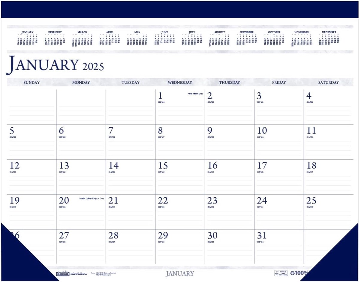 Grote Maandelijkse Bureauonderlegger Kalender 2025 70x40 cm - Klassieke Stijl