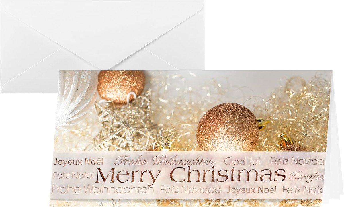 Luxe Kerstkaarten Set met Glitter en Enveloppen - DL Formaat