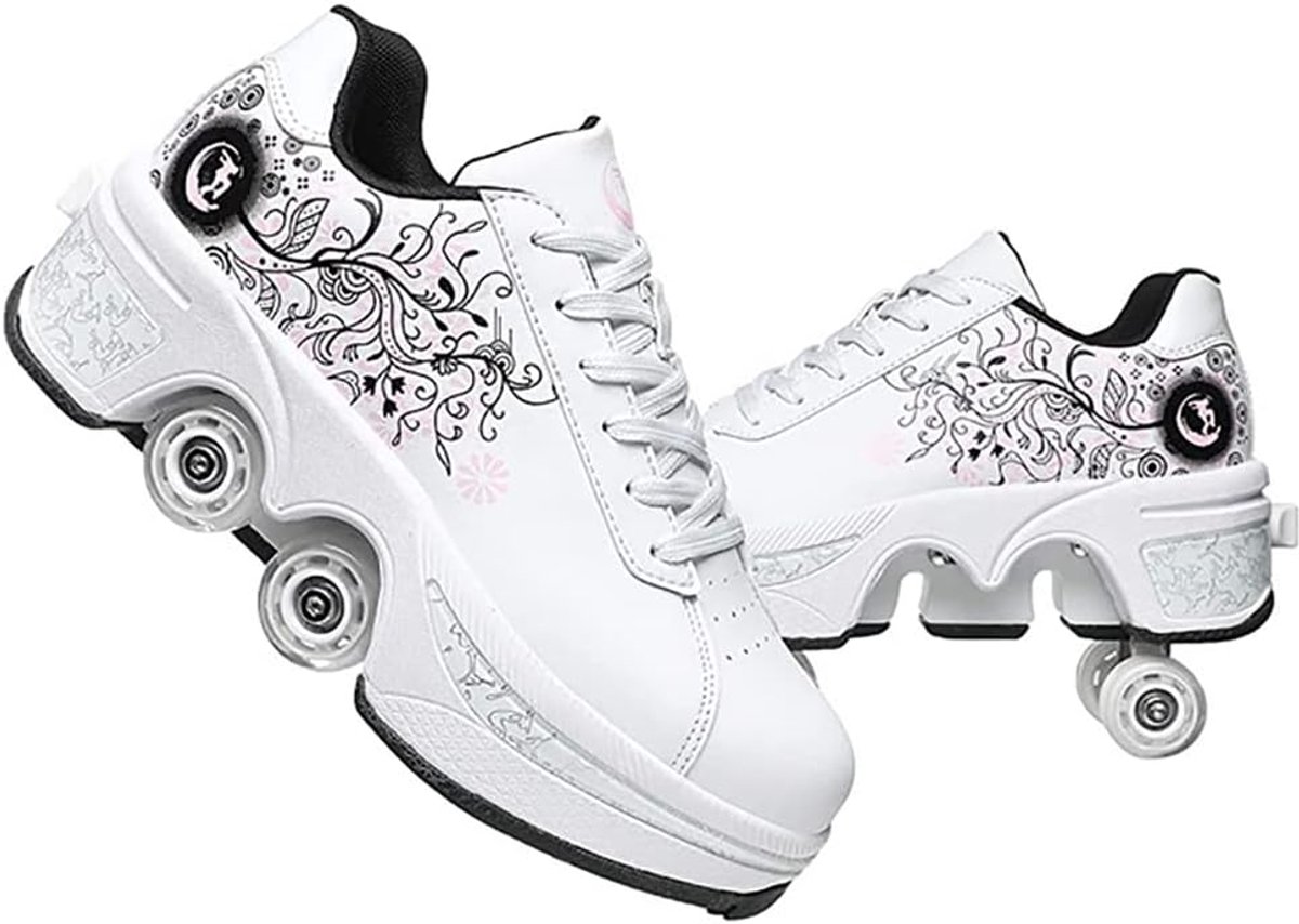 Verstelbare Schoenen met Wielen 2-in-1 Sneakers en Rolschaatsen Wit