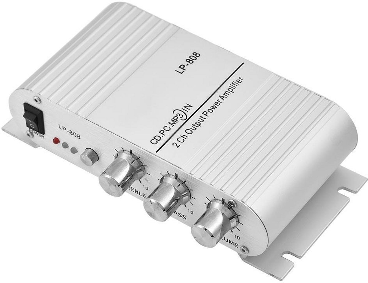 Digitale Hifi Stereo Eindversterker - 2 Kanalen met Basregeling voor Auto, Motor en Thuis