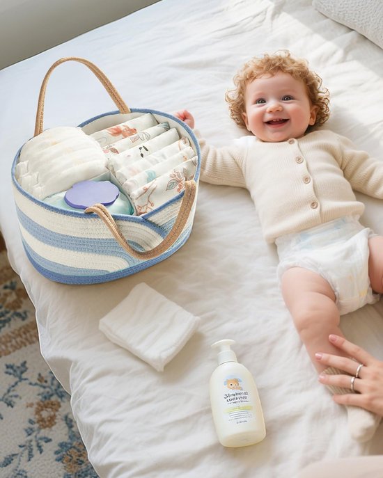 Grote Draagbare Luiermand opbergmand Katoenen Touw voor Babykamer en Onderweg - Crèche Organizer Jongen/Meisje