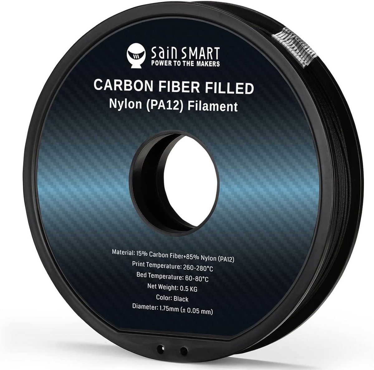 3D Print Filament - Koolstofvezel Nylon - Robuuste Onderdelen - Verbeterde Eigenschappen - 175 mm 05 kg - Zwart