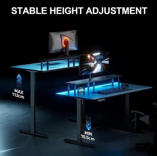 Gaming Bureau - Bureau met Monitorstandaard - Elektrisch Verstelbaar - Geïntegreerde USB Poorten - 160 x 60 cm - Zwart — afbeelding 3