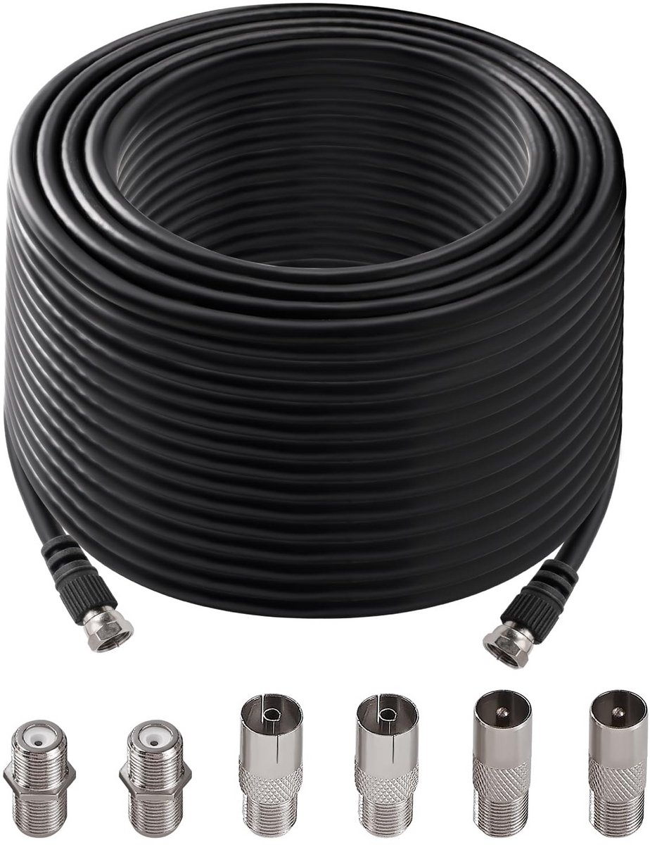 15m RG6 Coaxkabel met Verlengstukken voor TV, Satelliet en Router