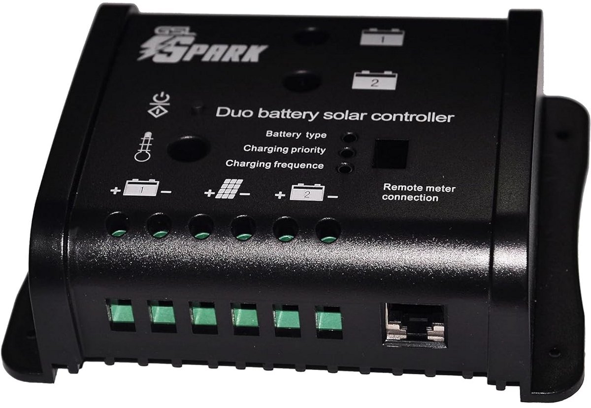 Dubbele Solar Laadregelaar - PWM Duo Controller - Camper Caravan Boot - Twee Batterijen Opladen - 13.66 x 10.46 cm