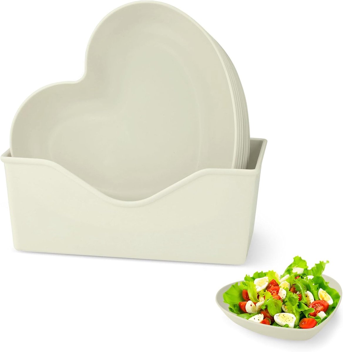 Hartvormige Bordjes Set van 10 met Houder - Dessert, Taart en Snack Borden - Beige