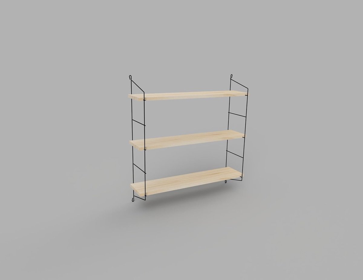 Wandrek Hout - Keukenplank Boekenplank - Opbergen Ordenen - Metalen Frame - 60x60x14 cm - Zwart