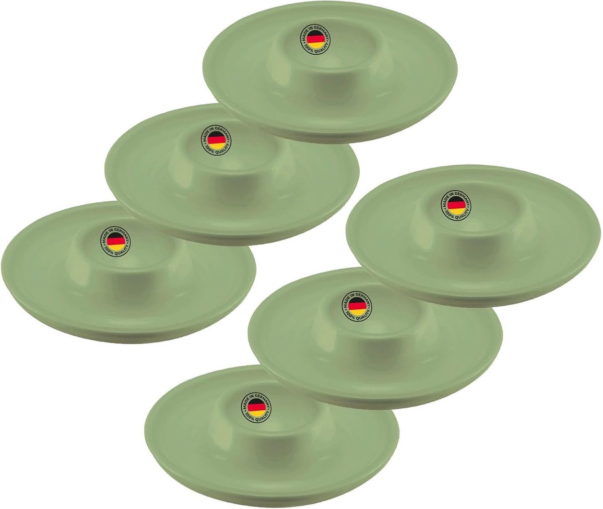 Set van 6 Ronde, Stapelbare Eierdopjes in Groen, Geschikt voor Gekookte Eieren