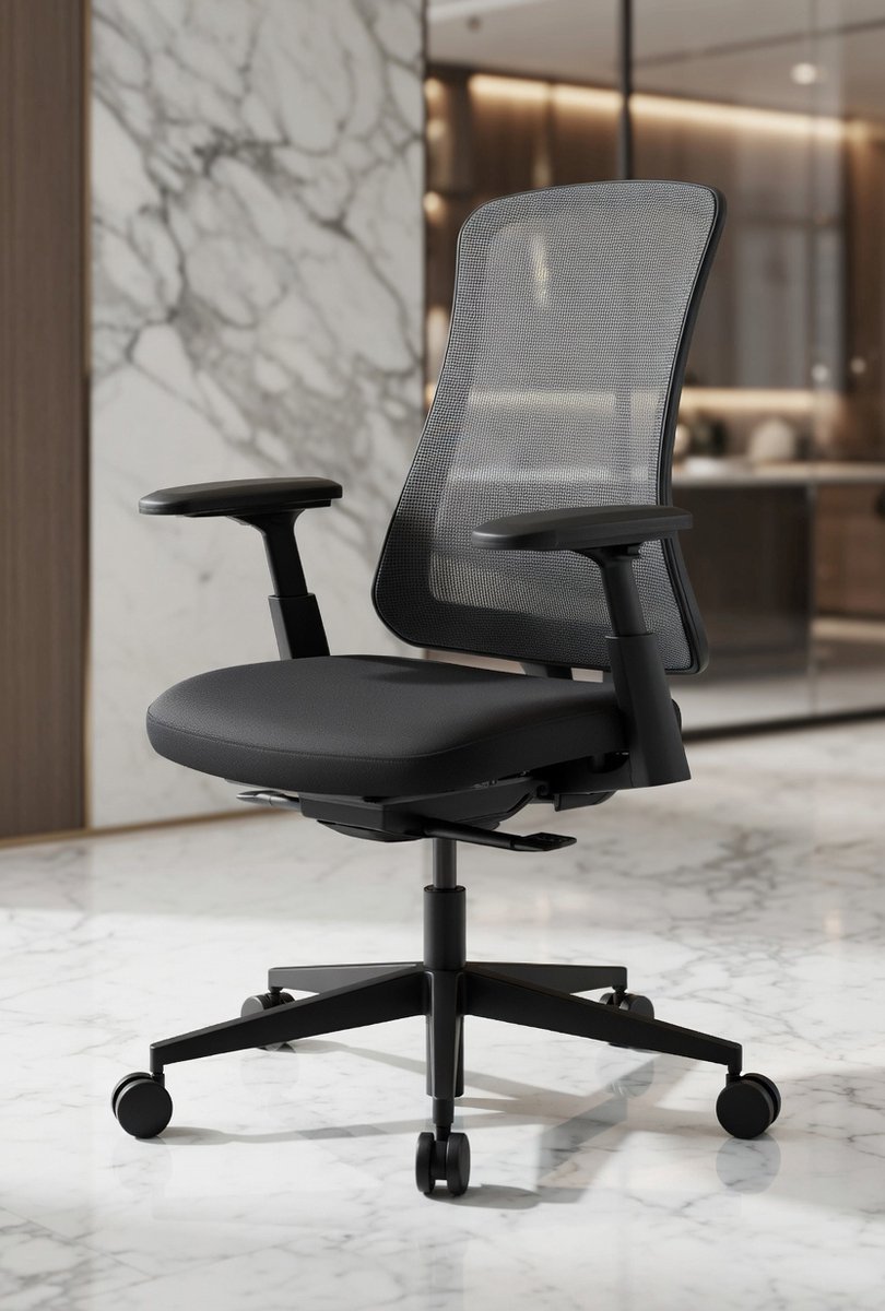 Flexer Pro Ergonomische Bureaustoel - Verstelbare Zitting, Voorgevormde Zit, geschikte Netrugleuning - Comfortabele Kantoorstoel voor Thuiswerken & Kantoor - Zwart-Casa Serena