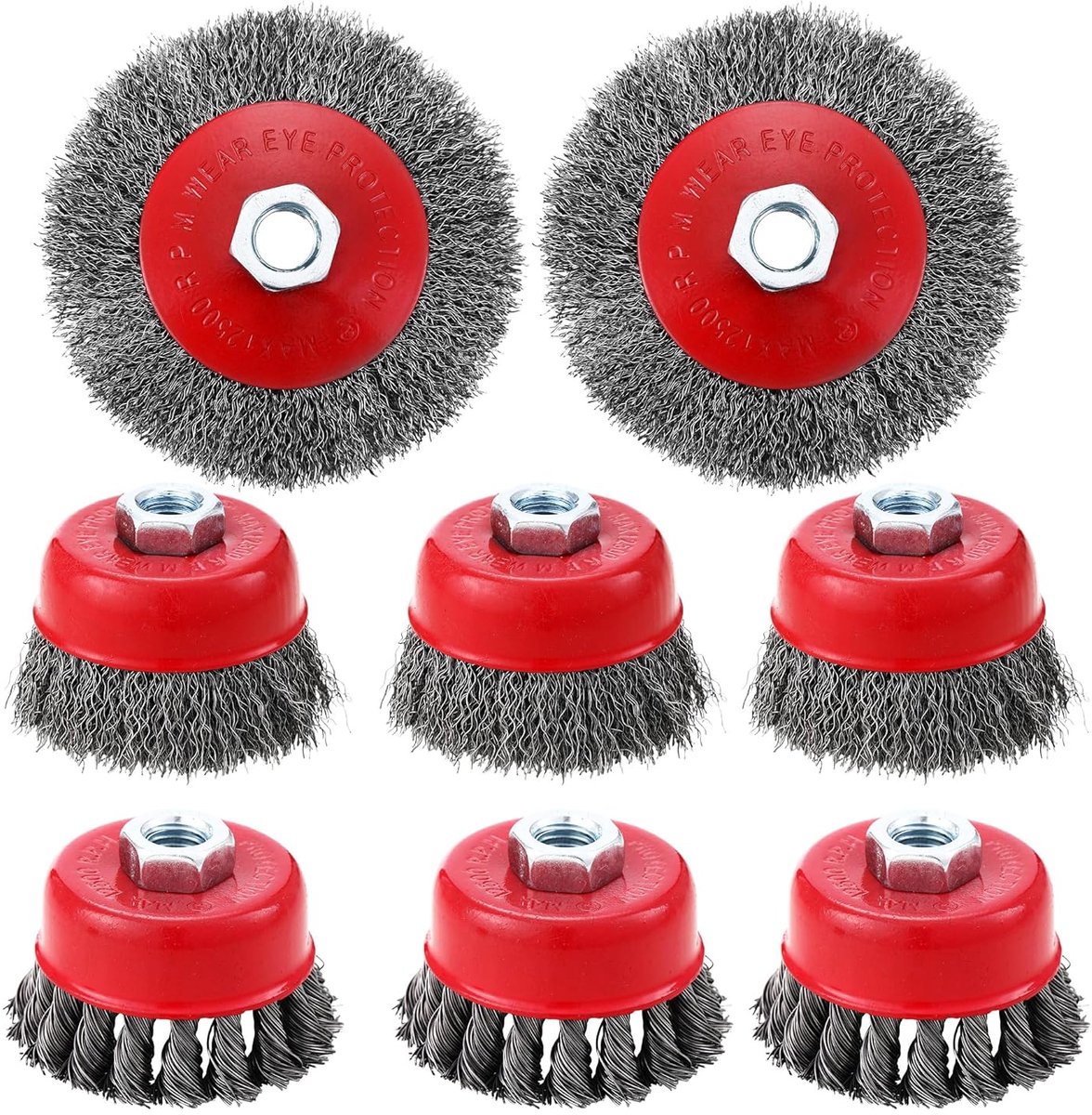 Set van 8 Draadborstels voor Haakse Slijper - 75mm en 100mm - Schroefdraad M14