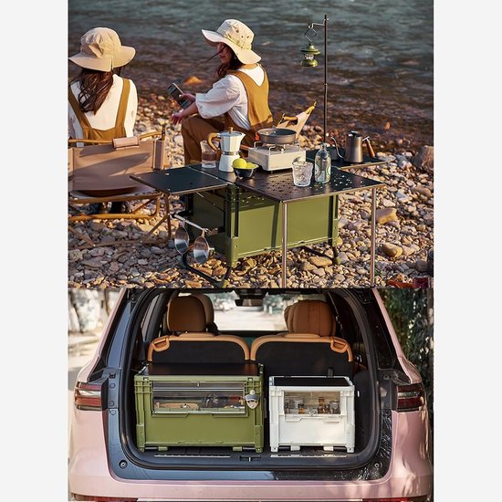 Camping Tafel - Opvouwbare Keuken - Buiten Koken - Met Opbergvakken - 60L Capaciteit - Groen — afbeelding 2