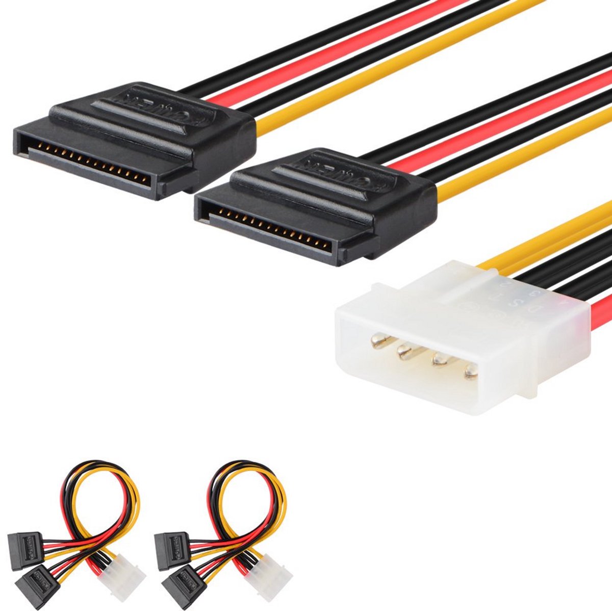 2 Stuks Molex 4-Pins naar Dubbele SATA Stroomkabel Splitter (20 cm)