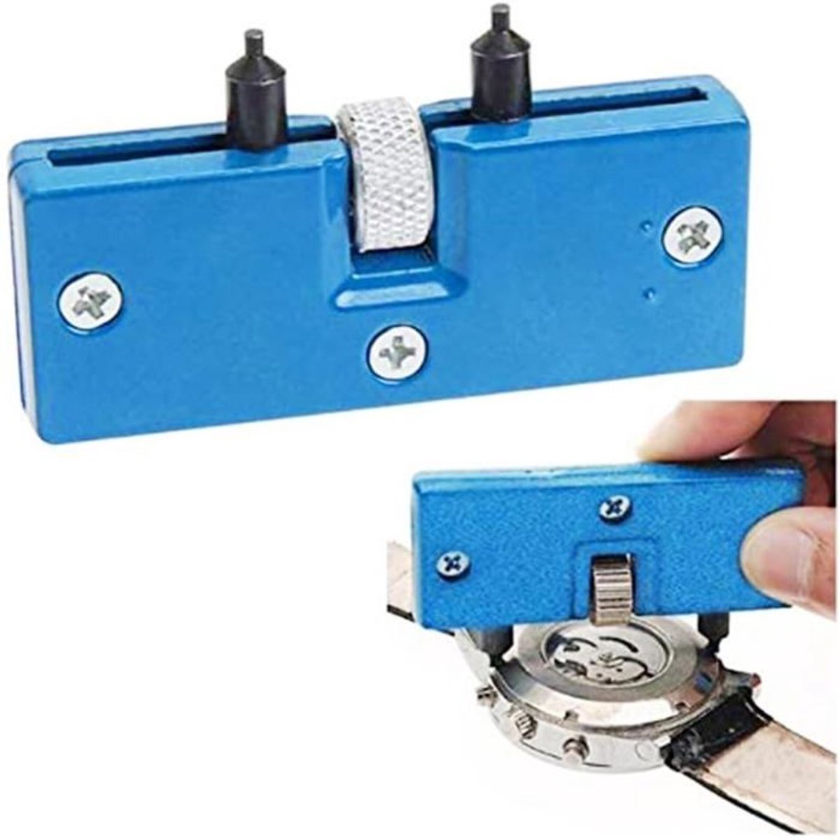 Verstelbare rechthoekige horlogekastopener, verwijderingssleutel en reparatieset voor het verwijderen van horlogebatterijen en horlogelabels.