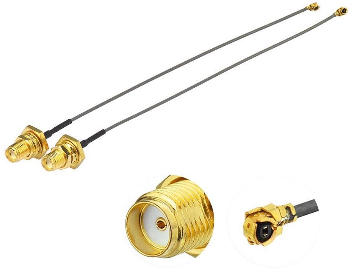 2x Mini PCI naar SMA Vrouwelijke Low Loss Coaxiale Kabel voor Wifi Router Kaarten en Netwerk Antennes