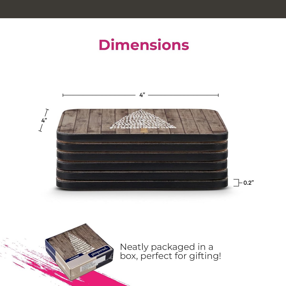 Set van 6 Houten Kerst Onderzetters Wit
