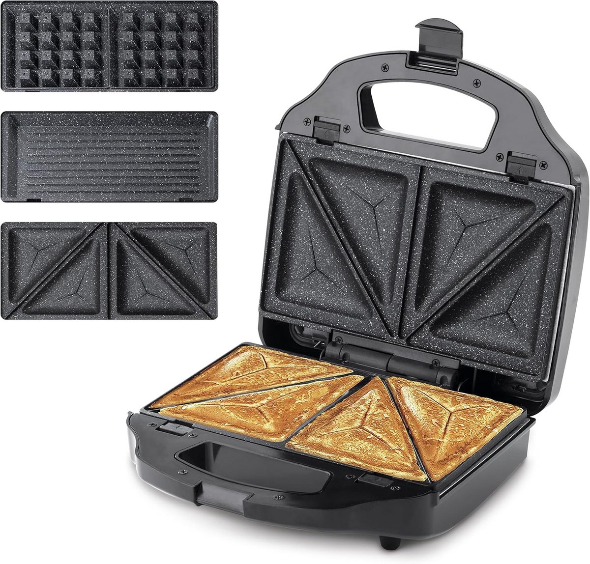 3-in-1 Sandwichmaker met Grillfunctie en Wafelplaten - 900W