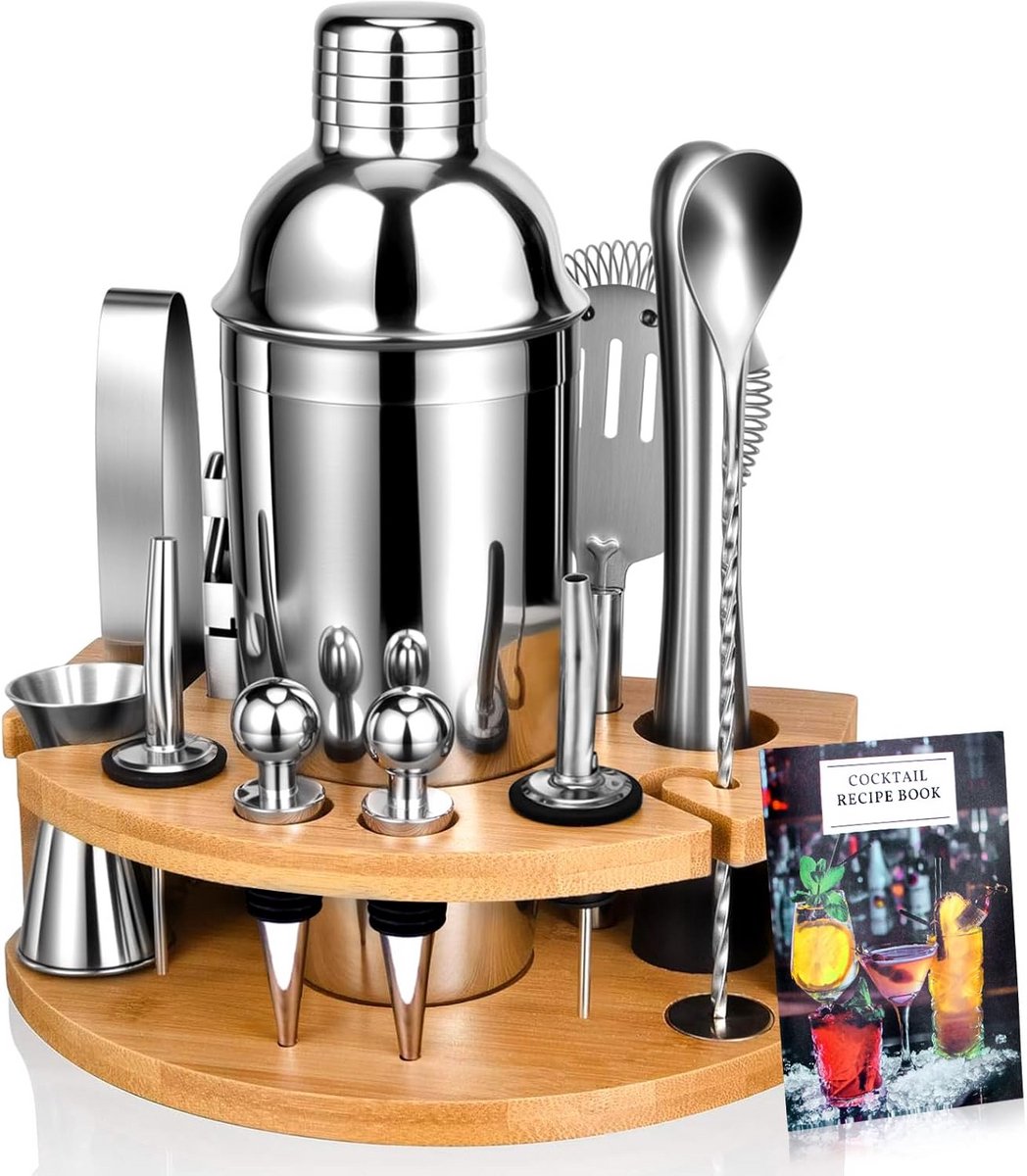 Cocktail shaker set - Roestvrij staal - Met maatbeker inclusief stamper - Party