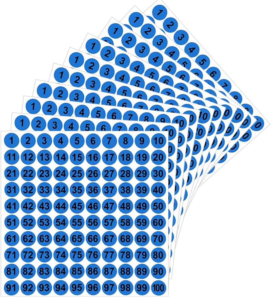 Set van 100 Ronde Nummerstickers 1 t/m 100 - Zelfklevend en Genummerd