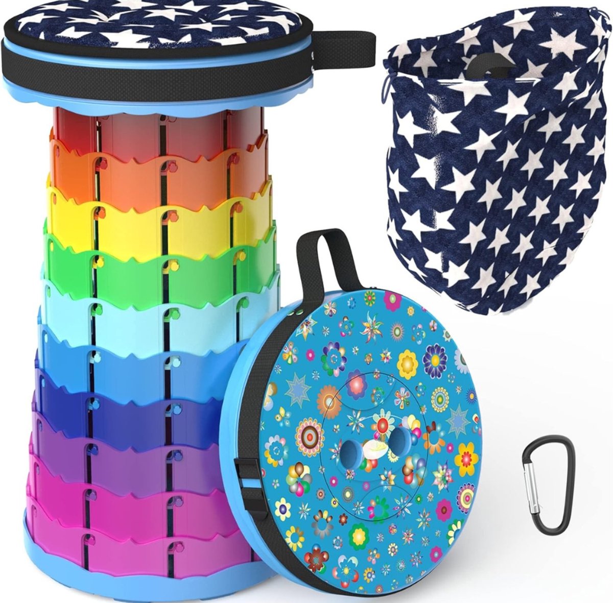 Opvouwbare Kruk met Draagtas & Swivel Kussen - Opvouwbare Stoel - Telescopische Kruk - Inklapbare Kruk - Campingstoel - Visstoel - 45 cm Hoog - 420 lbs Draagkracht - Bloemen - van Imperatoris