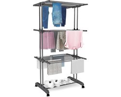 Droogrek - Wasrek - Droogtoren - 3 Lagen - Inklapbaar - 172 cm hoog - Wastoren met Wieltjes - Wasdroogrek - 72x50x172 cm - Donkergrijs