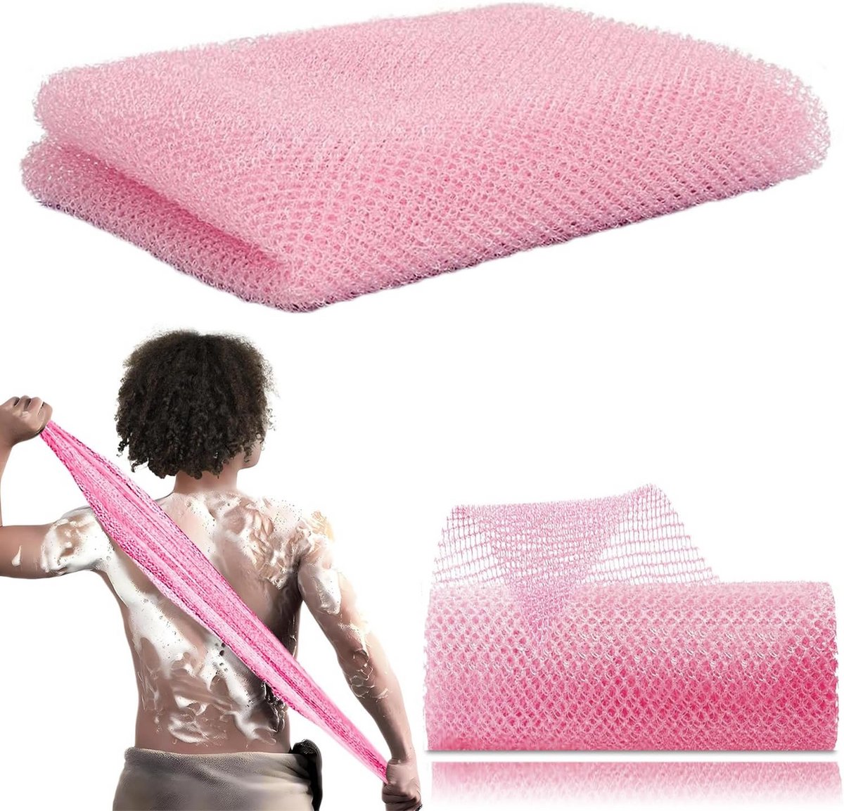 Lange exfoliërende netdouche voor rug en lichaam - Rugschrobber met lussen